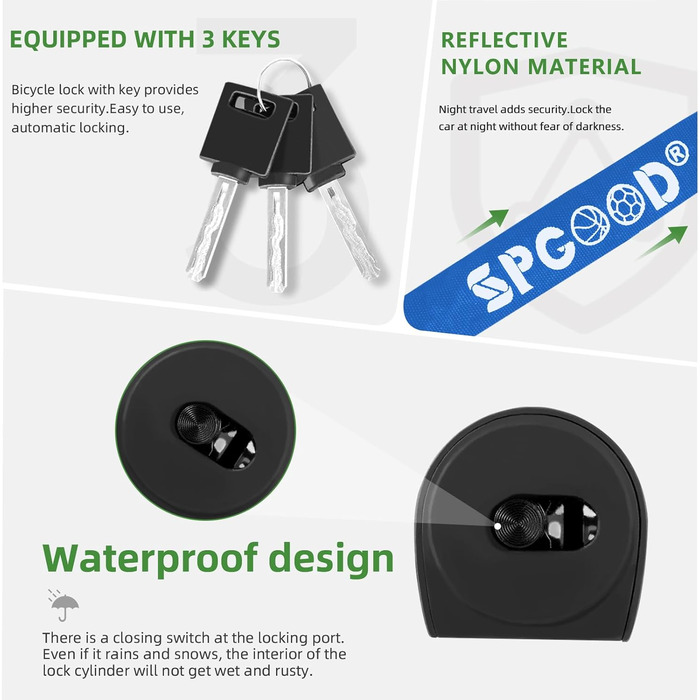 Надійне велозамок з 3 ключами, 90 см, проти крадіжок, з водонепроникним чохлом для велосипеда, електросамоката, електровелосипеда, MTB, мотоцикла, вантажного велосипеда, 870 мм, чорний/темно-синій