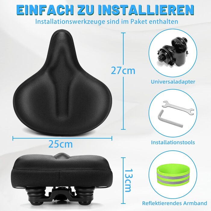 Велосипедне сідло CDYWD для чоловіків та жінок, широке, м'яке гелеве, ергономічне, універсальне, для міських велосипедів, шосе, MTB, електровелосипедів, тренажерів, блакитно-зелене (чорне)