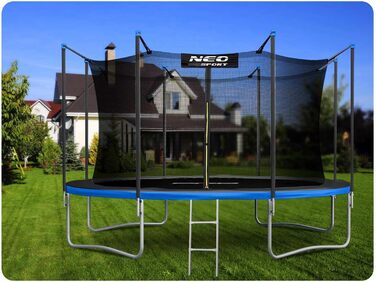 Трамплін Neo-Sport для дітей на відкритий простір з захисним сіткою та сходами. Діаметр 374 см (12 футів). Погодні умови, стійкий до іржі, безпечний та надійний.