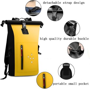SCHITEC Водонепроникний рюкзак Dry Bags 25L з рол-топ закриттям для подорожей, каякінгу, рафтингу, риболовлі, кемпінгу (жовтий)