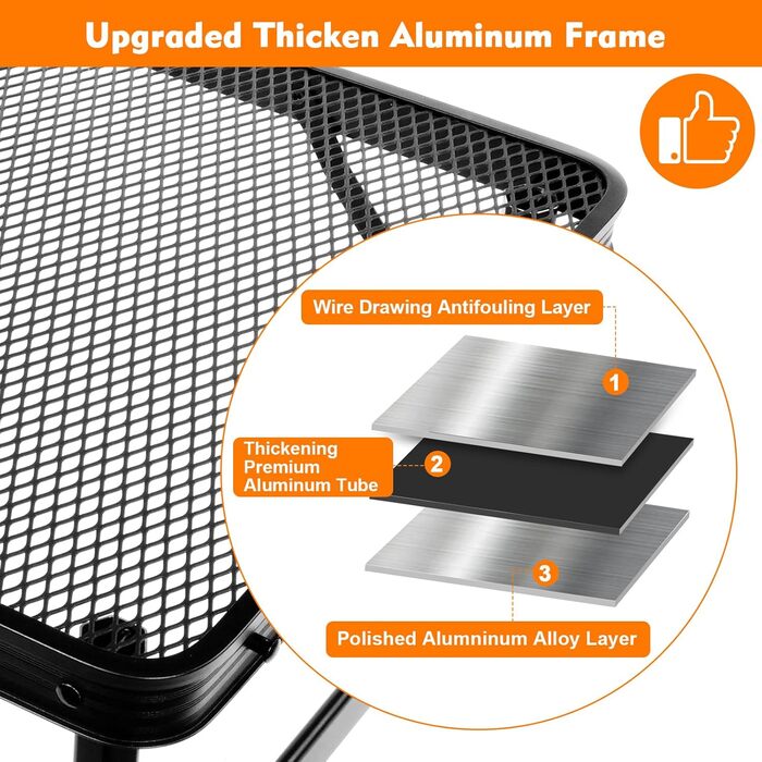 Складаний столик для кемпінгу Eaststorm 60x40 см з металевою сіткою, 2 рівня висоти, для відпочинку на природі, грилю та саду (чорно-сірий, 120x60 см)