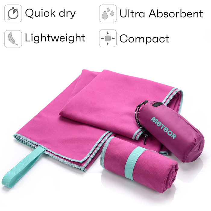 Рушник спортивний Meteor Sport Microfiber XL XXL 9 кольорів, надзвичайно легкий, швидковисихаючий, для фітнесу, подорожей, сауни, пляжу (50x90 см, баклажан)