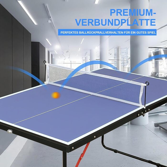 Стіл для пінг-понгу Muenfly з сіткою та набором ракеток – Outdoor/Indoor, складаний, з 2 ракетками та м'ячами, стабільний дизайн, синя ігрова поверхня, простий монтаж для дітей та дорослих