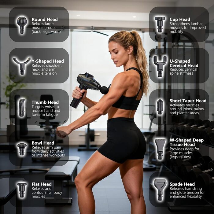 Масажер для м'язів: пістолет для масажу з 10 насадками, 30 швидкостей, для спорту та реабілітації