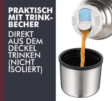 Термос Thermos Light & Compact 1 л, нержавіюча сталь, ізольована пляшка з чашкою, червоний, тримає тепло 12 годин / холод 24 години, герметичний, без BPA, підходить для миття в посудомийці
