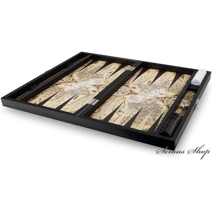 Набір для гри в нарди Trendy Antique Map XXL з картографічним дизайном, розкладне поле з екошкіри, 49 x 30 x 6 см, з 30 шашками та 2 кубиках – турецька якість