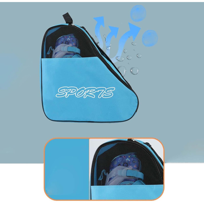 Сумка для ковзанів Baoblaze з регульованим плечовим ременем, дихаюча сумка для зберігання ковзанів, роликів, квадів (блакитна)