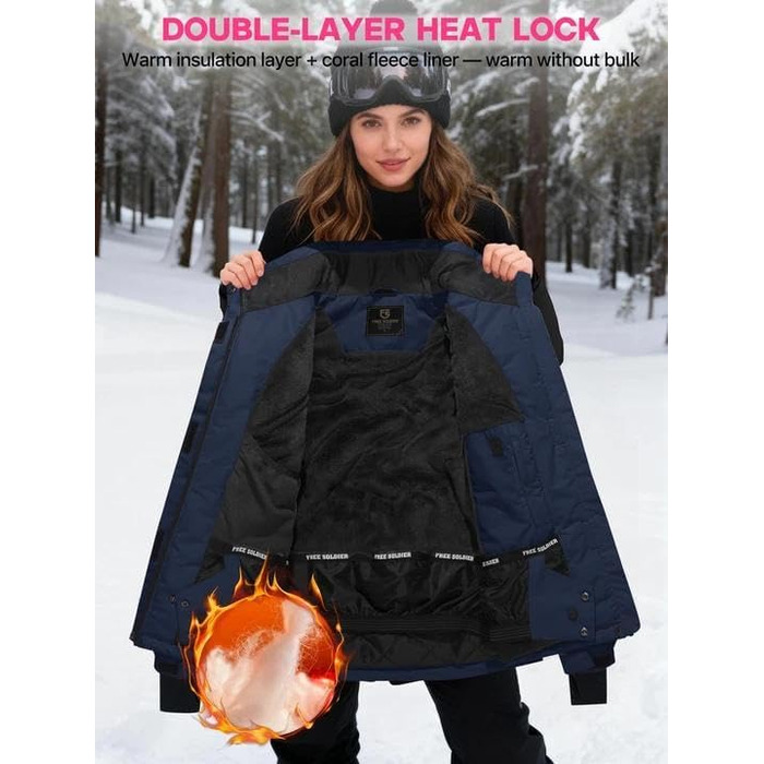 Жіноча водонепроникна куртка для сноубордингу та лижного спорту FREE SOLDIER з флісовою підкладкою та капюшоном. Тепла зимова куртка FREE SOLDIER для жінок, Mitternachtsmarineblau (L)