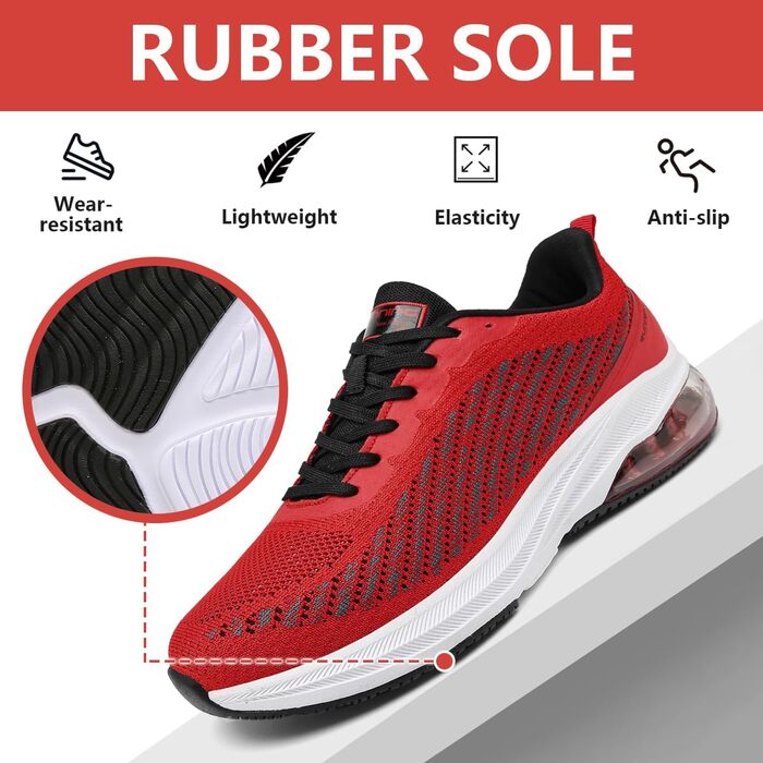 Кросівки для бігу та фітнесу: чоловічі та жіночі, легкі, дихаючі, розмір 36-47 EU (39 EU, червоно-білі)
