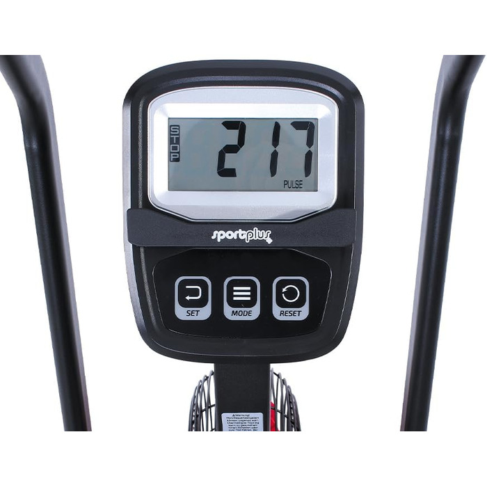 Велотренажер SportPlus Profi Air Bike з повітряним опором, HIIT, до 135 кг, чорний/червоний, сумісний із додатком, домашній фітнес