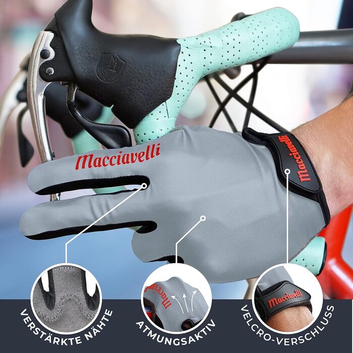 Велосипедні рукавички MACCIAVEI для чоловіків та жінок - MTB рукавички - унісекс, сенсорні, mountainbike, сірі (S)
