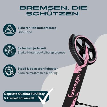 Самокат міський Bergen City Scooter Downtown, алюмінієвий, складаний, 3.3 кг, колеса 200 мм, регульована висота, для дітей від 6 років, підлітків та дорослих до 100 кг, чорний/рожевий
