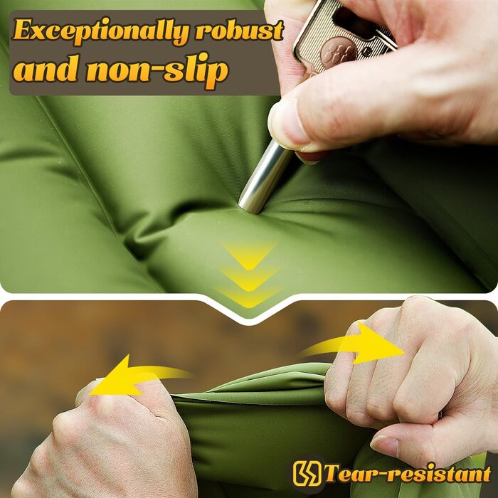 Каремат для кемпінгу, надувний, з інтегрованою помпою, компактний, для подорожей та походів (зелений)