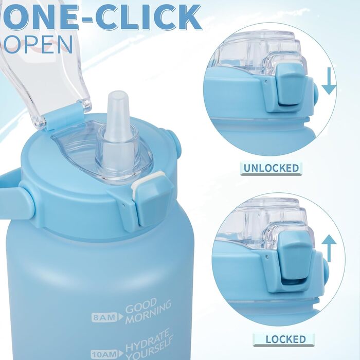 DEARRAY Спортивна пляшка для води 2 л Tritan з трубочкою, BPA-free, мотиваційна, з часовою міткою, для спорту, фітнесу, туризму, блакитна/темно-синя