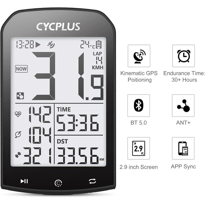 CYCPLUS GPS велосипедний комп'ютер бездротовий, водонепроникний велоспідометр і одометр, ANT+ тacho з підсвіткою, 7,4 см LCD, моделі M1+Z1+C3