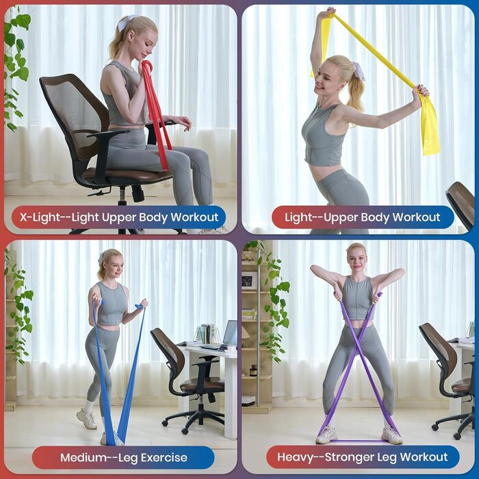 Гумові еспандери Good Nite Fitnessbänder 4 шт. - для фітнесу, пілатесу, йоги та силових тренувань (4 рівні опору) + сумка для зберігання