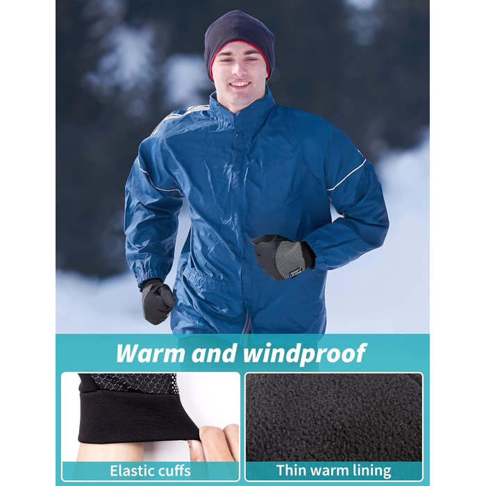 Becellen Велосипедні рукавички чоловічі зимові безпальцеві термо рукавички з сенсорним екраном, неслизькі для велосипеда, мотоцикла, бігу, катання на лижах, активного відпочинку (чорні)