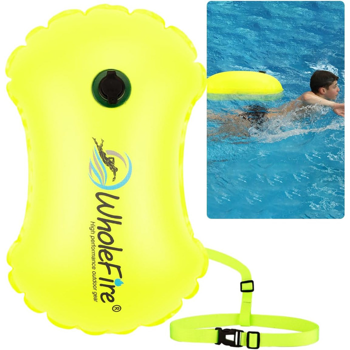 Надувна плавуча шийка WholeFire 20L, водонепроникний мішок для речей, яскраво-жовта для водних видів спорту, плавання, каякінгу та снорклінгу