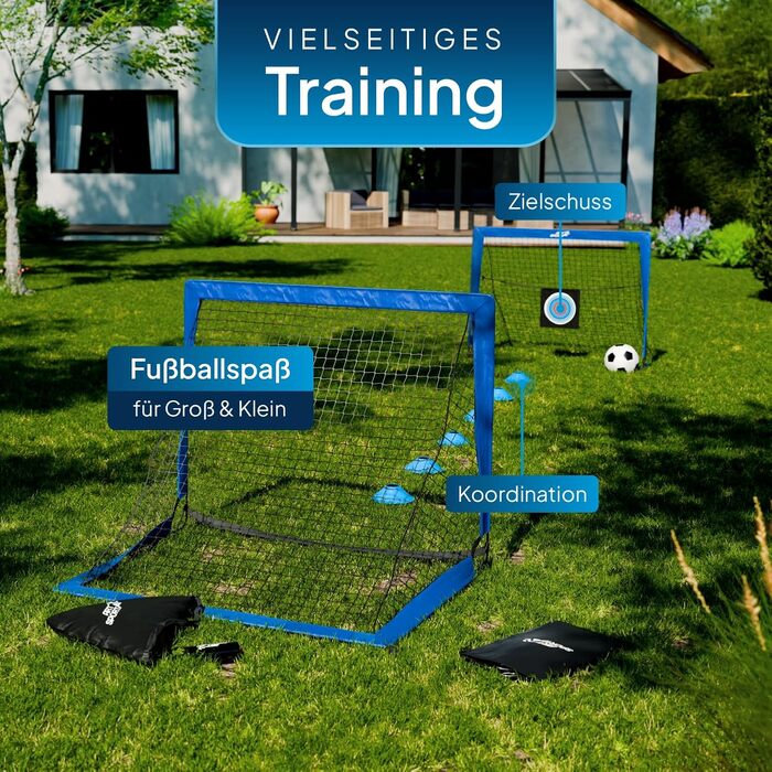 ArtSport Ворота для футболу Pop-up Goal Master - 2 шт. з аксесуарами - складані та готові до гри - 2 ворота для гри в приміщенні та на вулиці - футбольні ворота для дітей, колір: блакитний