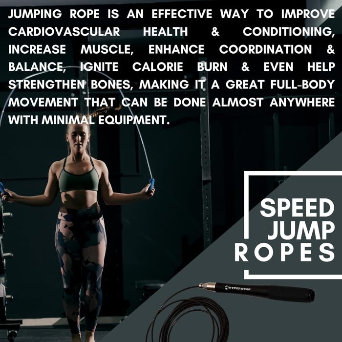 Скакалка Hyperwear Adjustable Speed з запатентованою системою блокування, алюмінієвими ручками з силіконовим покриттям та додатковим тросом для CrossFit, боксу та фітнесу