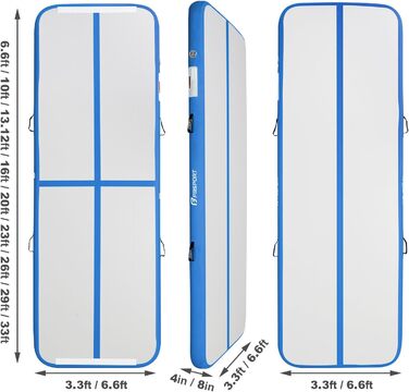 FBSPORT Airtrack Matte - килимок для гімнастики та йоги, 400x100x20 см (синій)