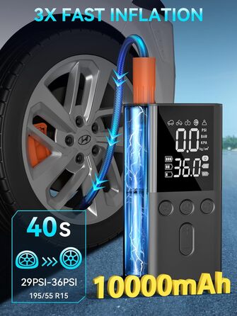 Електричний компресор WYRIAZA 10000mAh, 150PSI, портативний насос для авто, велосипедів, мотоциклів, цифровий LED дисплей