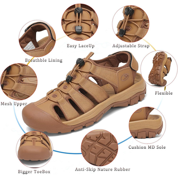 Чоловічі сандалі FLARUT літні для активного відпочинку та трекінгу, закритий носок, бежеві (46 EU)