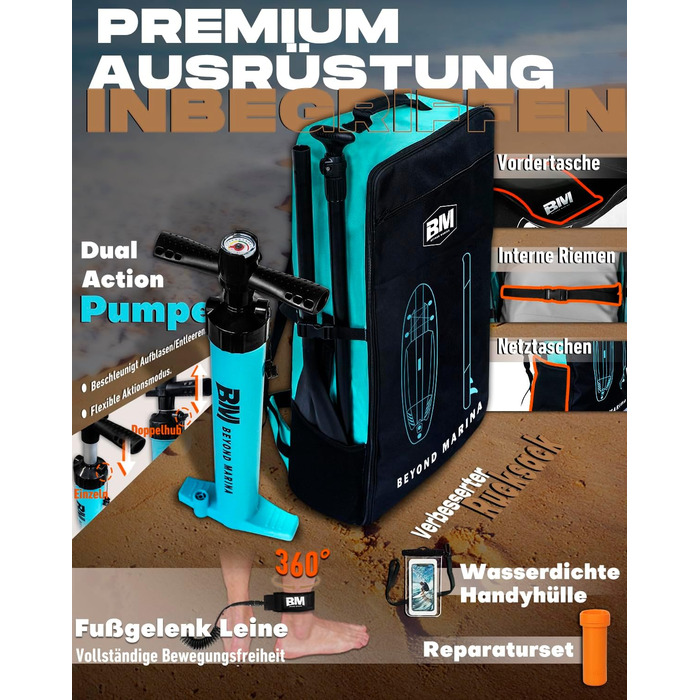 Надувна SUP-дошка BEYOND MARINA 320x81x15 см з веслом, сидінням, насосом, рюкзаком і страхувальним тросом для водних видів спорту