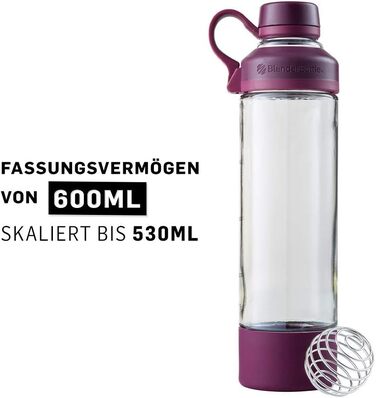 Скляна пляшка BlenderBottle Mantra з носиком та BlenderBall, для йоги, води та протеїну, BPA Free, 600 мл, фіолетова