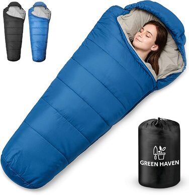 Спальний мішок Green Haven Mumienschlafsack з внутрішньою кишенею, 150 г/м² – водонепроникний, легкий, для кемпінгу та активного відпочинку – 3-сезонний, для весни, літа та ранньої осені, універсальний розмір, блакитний