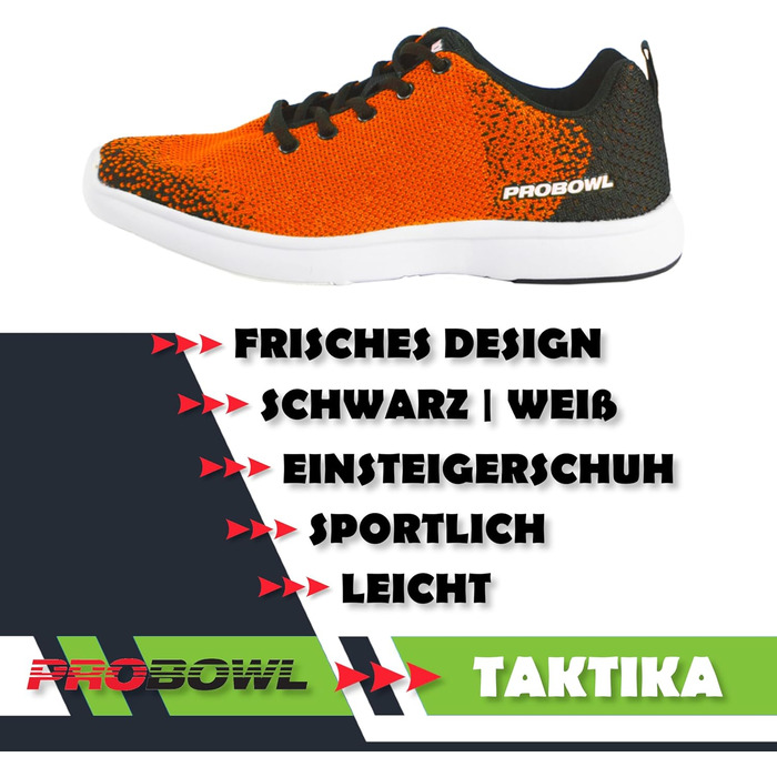 Кросівки для боулінгу EMAX Pro Bowl Taktika (38,5-46) - Чорний, Білий, Оранжевий