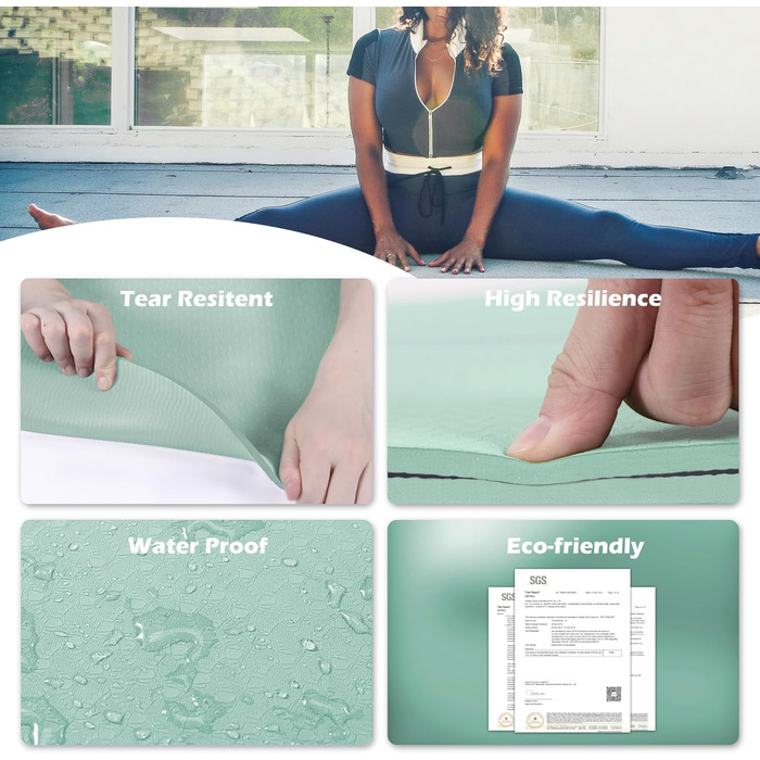 Йога мат UMINEUX, TPE, 72x24 см, антиковзка, для жінок, з чохлом та рушником, чорний & сірий