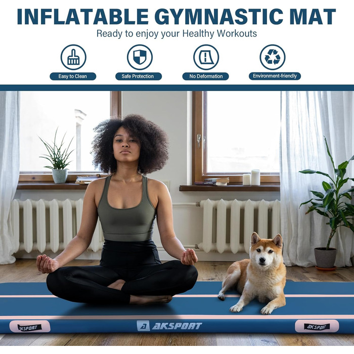 Гімнастичний мат AKSPORT Air Matte Track, надувний, 3/4/5/6 м, висота 10/20 см, з насосом для дому, тренувань, залу, чірлідингу