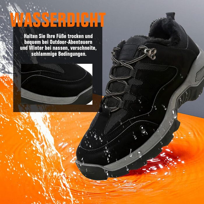 Черевики для ходьби чоловічі зимові утеплені, трекінгові черевики, зимові черевики, неслизькі, легкі, черевики для хайкінгу, зручні зимові черевики, гірські черевики, водонепроникні черевики для хайкінгу, outdoor черевики, чорні, 40 EU