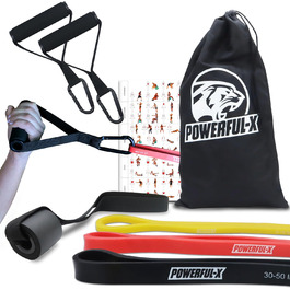 Резистентні стрічки POWERFUL-X з анкером для дверей та ручками, фітнес-стрічки для силових тренувань, йоги та фізіотерапії