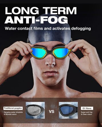 Окуляри для плавання ZIONOR G1 NAVA Anti-Fog (Чорно-Золоті) - Професійні, 100% UV-захист, для дорослих
