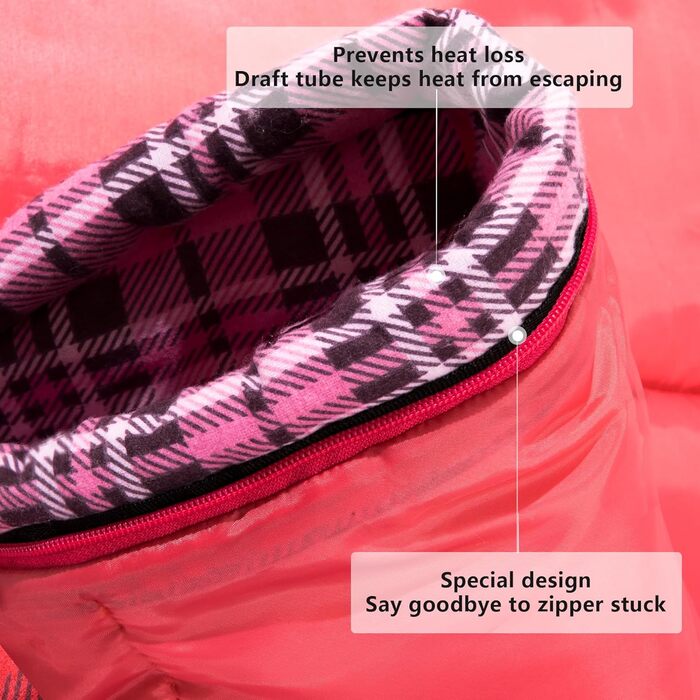 Спальний мішок BISINNA XL з фланелі з бавовни для кемпінгу, 2-3 сезони, дорослий, для походів та кемпінгу, внутрішнє та зовнішнє використання, з компресійним мішком (Рожевий, 1.5 кг)