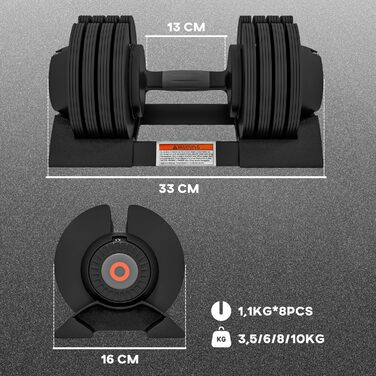 SPORTNOW Регульовані гантелі 3,5/6/8/10 кг зі сталевою основою, зручним рифленим нековзким хватом та підставкою, для силових тренувань, чорні
