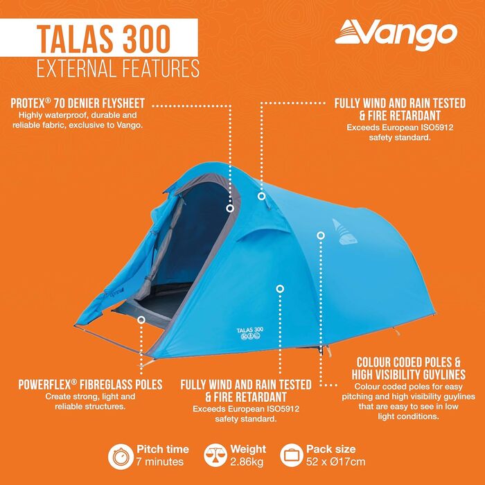 Намет Vango Talas 300 Tunnel: 3-місний, водонепроникний, зелений для кемпінгу та пригод