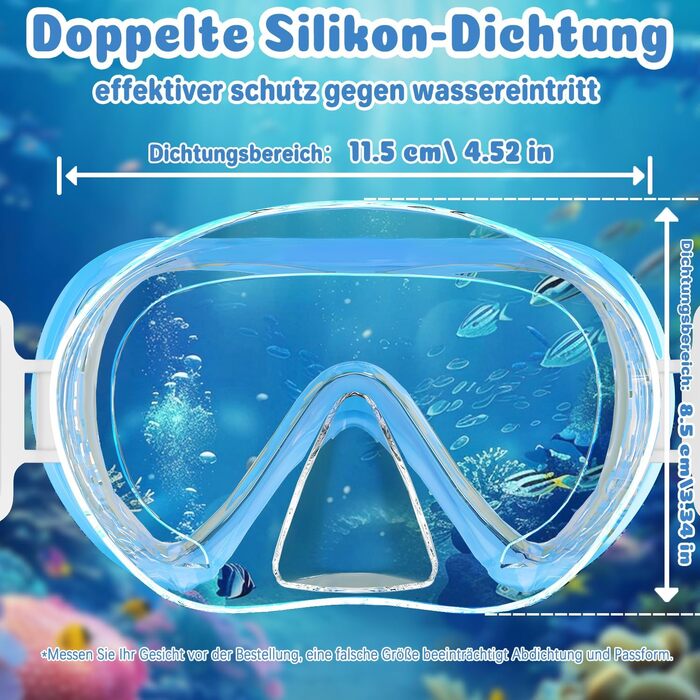 Дитячі маски для снорклінгу COOLOO з наголов'ям, 180° панорама, HD, анти-запар, анти-тік, для дітей 4-16 років (3-Блакитний)