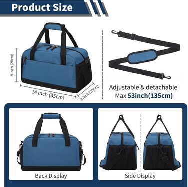 Спортивна сумка маленька з відділенням для мокрого, 35×20×20 см, ручна поклажа, міні-дуфл, блакитна