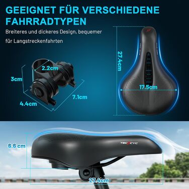 Велосипедне сідло TECHCYC з Memory Foam: комфортне, дихаюче, амортизуюче. Ергономічне сідло з підвіскою для чоловіків та жінок, 3 варіанти виконання, для трекінгу