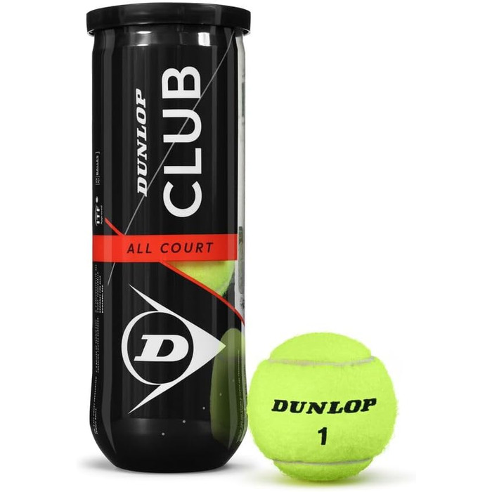 Тенісний м'яч Dunlop Club All Court - для ґрунту, хард-корту та трави (1x3 шт.), білий/жовтий, 3 м'ячі