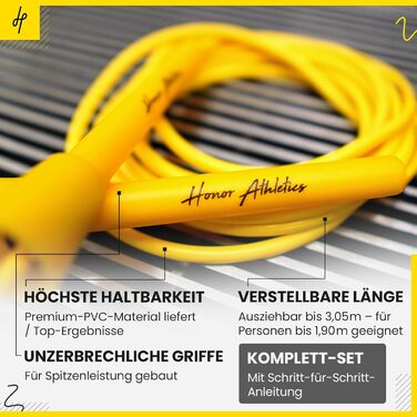 Стрибкове канат HONOR ATHLETICS - Ідеальний для Double Unders, боксу, MMA - Регульована довжина до 3 метрів - Для фітнесу (білий канат з чорною ручкою)