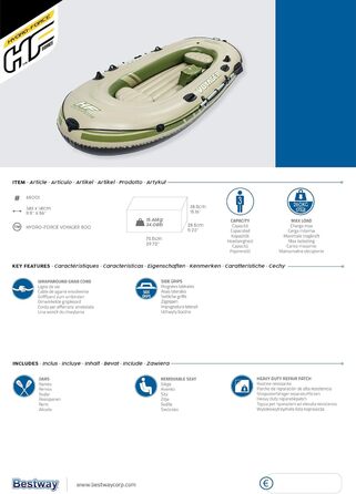 Надувний човен Bestway Hydro-Force Voyager 500 для 3 осіб, 348×141×48 см, комплект