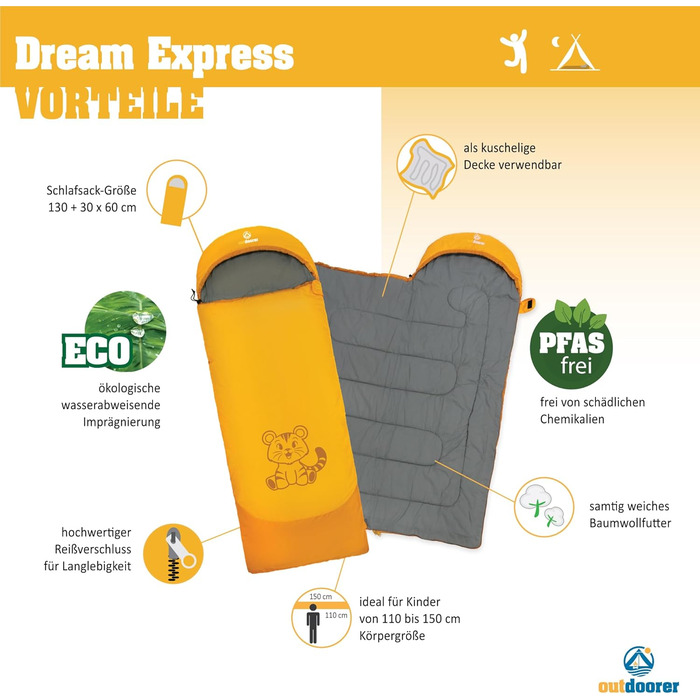 Дитячий спальник-ковдра Outdoorer Dream Express помаранчевий, з бавовняною підкладкою