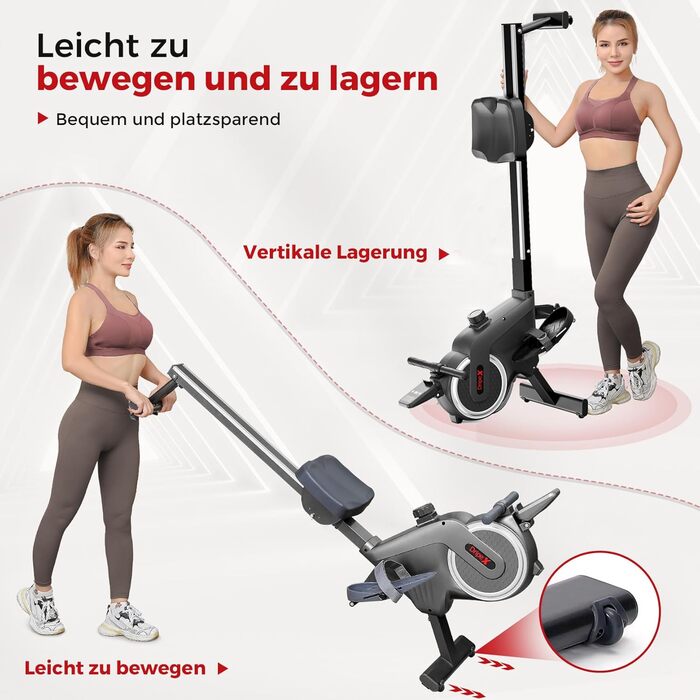 Дріпекс - тренажер для дому, бігова доріжка для веслування, до 160 кг, 16 рівнів опору, Bluetooth, LCD, тихий, чорний