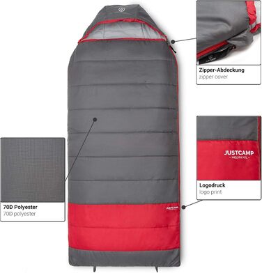 Сплячий мішок Justcamp Melvin XXL 4 сезони для дорослих, сірий