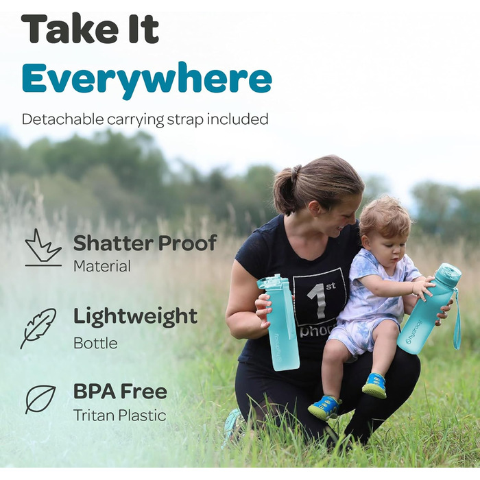 Пляшка для води Hydracy з фруктовим інфузером, 500 мл, BPA-free, із часовими мітками, герметична спортивна пляшка без конденсату, швидке пиття, для спорту та активного відпочинку, аква-синя