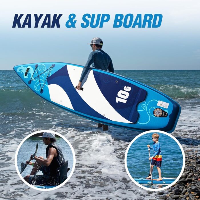 Надувний SUP-борд Zupapa 320/366 см | Комплект Stand Up Paddle Board з сидінням для каяка | Чорно-сіро-білий | З аксесуарами